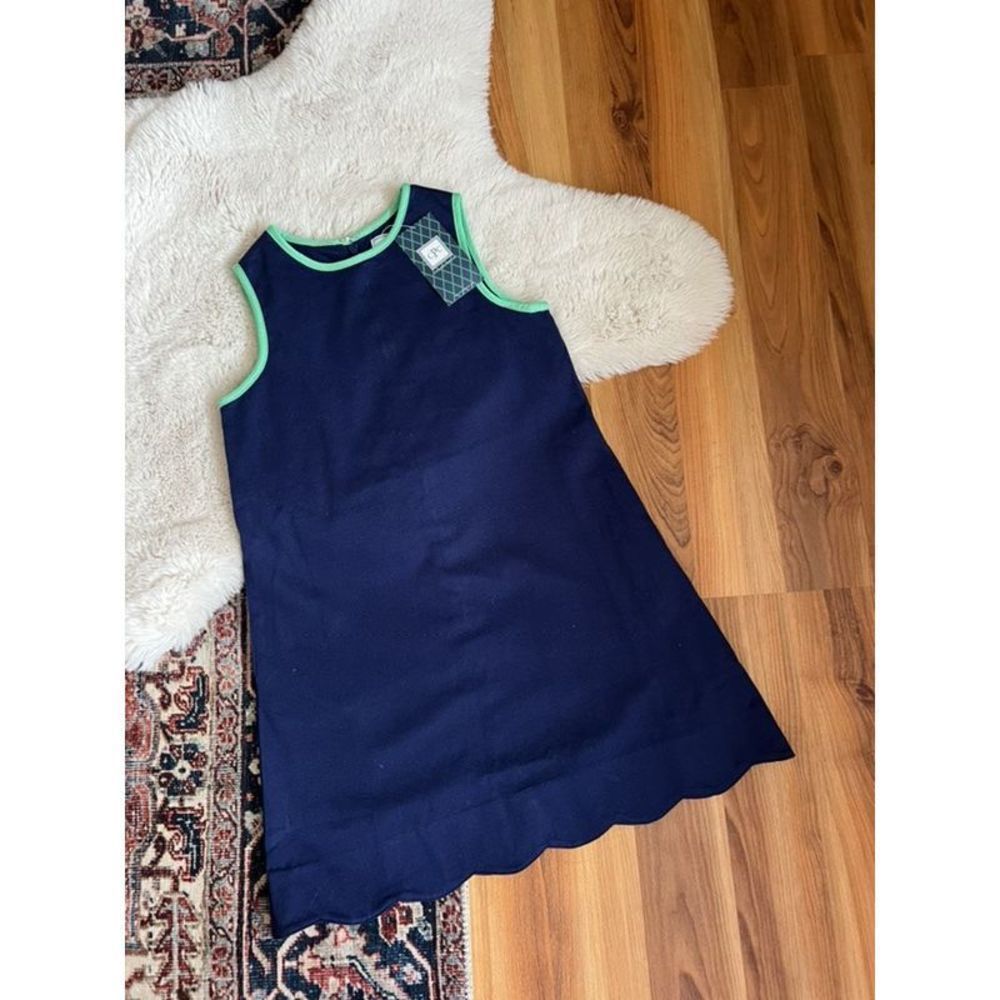 Sleeveless Navy Casual Dress with Mint Trim for Girls